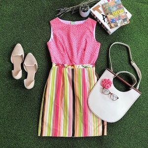 Hand made, Anthropologie inspired day dress with a bold, colorful patterns.